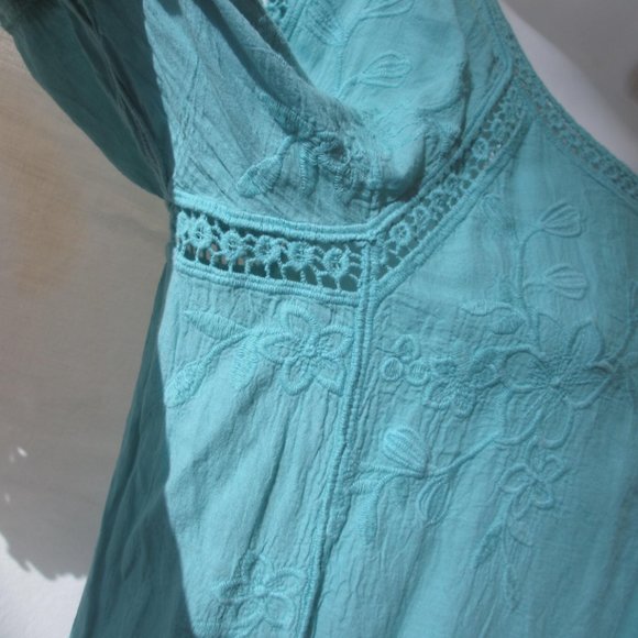 Tunic Top Blouse Size L LARGE Gauzy Cotton Crochet Hem Embroidered - Picture 6 of 12